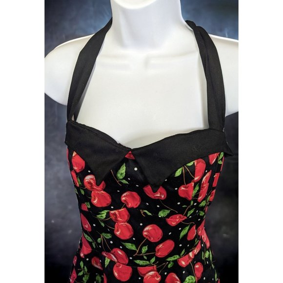 Jolie Moi Cherry Pinup Rockabilly Halter Dress - Picture 3 of 13